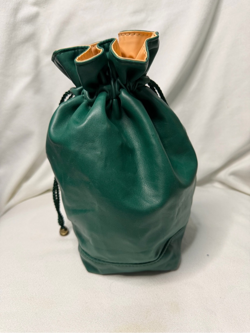 Borghese Green Leather Drawstring Pouch Bag Vintage Cosmetic Makeup Travel VGC